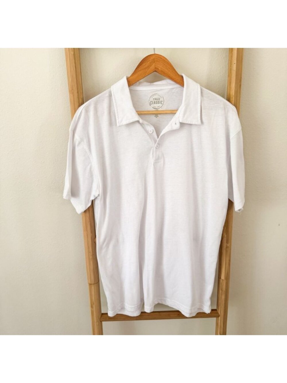 True Classic White Polo Shirt Mens XL Short Sleeve Cotton Blend Casual Golf